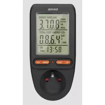 ORNO OR-WAT-435/B merilnik porabe energije in električne moči, 230V, 16A, LCD-zaslon, črn