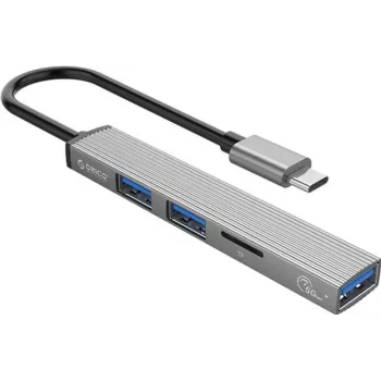 ORICO AH-12F-GY-BP USB-C zvezdišče s 3x priključki USB-A in bralnikom kartic MicroSD, aluminij, vesoljsko siva