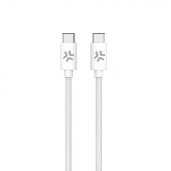 CELLY USBCUSBCCOTT - kabel USB-C na USB-C iz bombažnega pletenja, bel (Power Delivery)
