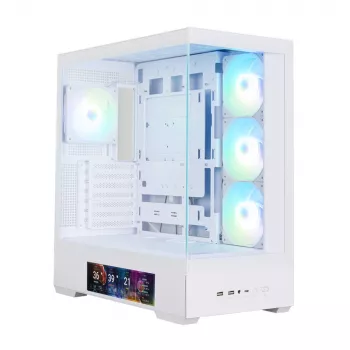 Zalman P40 DS belo ohišje za PC Mid-Tower s 4x 140mm ARGB ventilatorji, kaljenim steklom, mrežasto sprednjo ploščo, belo