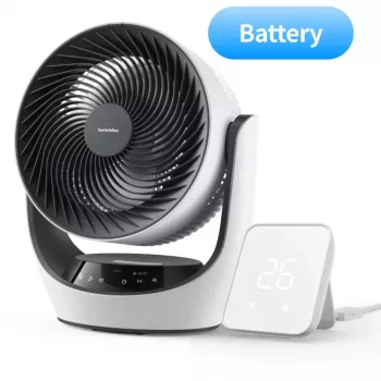 SwitchBot akumulatorski pametni cirkulacijski ventilator s 100 hitrostmi, 90° vodoravnim in 100° navpičnim nihanjem, Bluetooth in Wi-Fi (potreben hub), bel