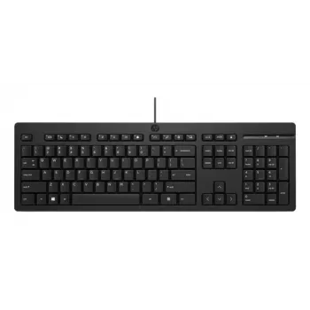 HP 125 G2 žična USB tipkovnica, nemška postavitev (QWERTZ), polna velikost, membranska, zaščitena pred brizganjem vode, črna - Bulk