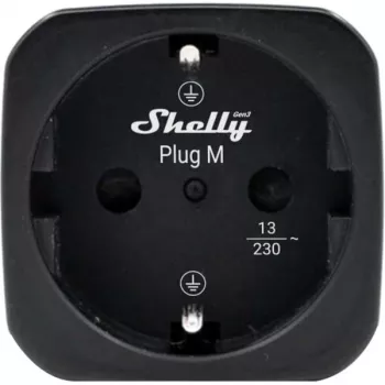 Shelly Plug M Gen3 črn pametni vtič s spremljanjem porabe energije, 13A, Wi-Fi in Bluetooth
