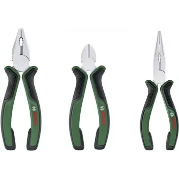 Bosch 3-delni komplet klešč 1600A02C0S (zelena/črna) – kombinirane klešče, bočne ščipalke, vodne klešče