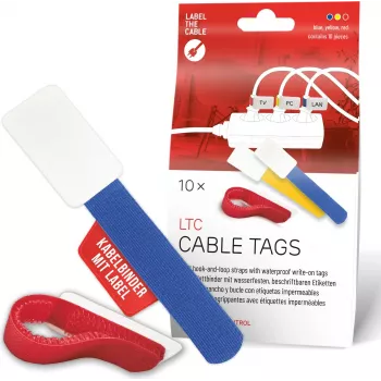 LABEL THE CABLE LTC 2630-10 komplet kabelskih vezic z ježkom in nalepkami za večkratno uporabo, mešane velikosti in barve, 10 kosov