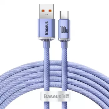 Baseus kabel USB-A na USB-C Crystal Shine 100W 2m vijoličen