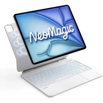Inateck ovitek s tipkovnico za iPad Pro 12,9 palca (3.-6. generacija) s sledilno ploščico, osvetljenimi tipkami, postavitev QWERTZ - bel