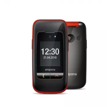Emporia ONE V200i črno-rdeč (2025) – mobilni telefon, prijazen do starejših, s tipko SOS, polnilno postajo in velikimi osvetljenimi tipkami