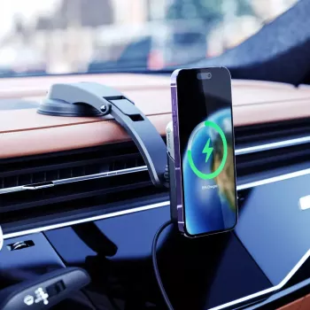 ALOGIC Matrix univerzalno magnetno brezžično avto polnilno držalo s priseskom in sponko za zračnik, 15W Qi hitro polnjenje, samodejno vpenjanje, 360° vrtenje, črno