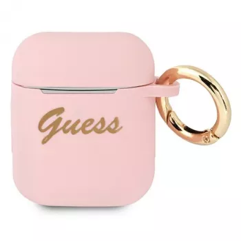 GUESS GUA2SSSI ovitek za AirPods 1/2, roza silikon Vintage Script