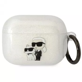 Karl Lagerfeld KLAPHNKCTGT ovitek za AirPods Pro, prozoren, bleščeč, Karl & Choupette