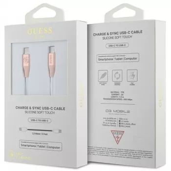 GUESS GUCCLALRGDP hitri polnilni kabel USB-C na USB-C 1,5 m roza z vtisnjenim logotipom