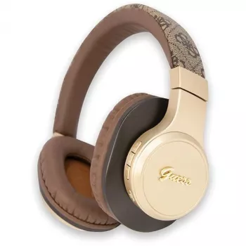 GUESS 4G Script Metal Logo brezžične naglavne slušalke Bluetooth 5.3 rjave