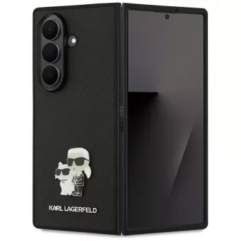 Karl Lagerfeld Saffiano Karl & Choupette Pin ovitek za Samsung Galaxy Z Fold7 – črn