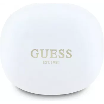GUESS Flat Classic Logo elektroplatirane prave brezžične ušesne slušalke, bele