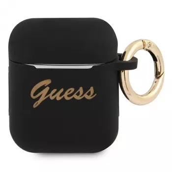 Guess GUA2SSSK ovitek za AirPods 1/2 črn silikon Vintage Script