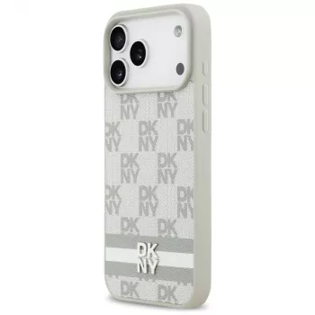 DKNY ovitek s karirastim vzorcem in natisnjenimi črtami za iPhone 17 Pro Max – bež