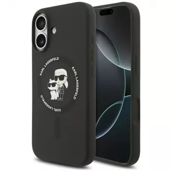 Karl Lagerfeld silikonski Karl & Choupette Ring MagSafe ovitek za iPhone 17 – črn