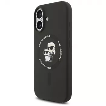 Karl Lagerfeld silikonski Karl & Choupette Ring MagSafe ovitek za iPhone 17 – črn