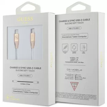 GUESS GUCCLALRGDD kabel USB-C na USB-C 1,5 m hitro polnjenje svetlo zlat vtisnjen logotip
