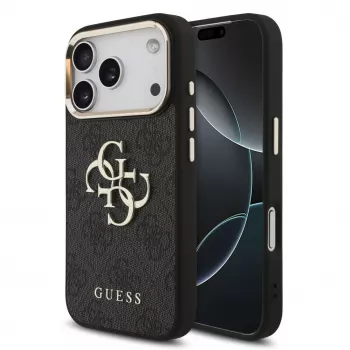 GUESS 4G Big Logo Classic trdi ovitek za iPhone 17 Pro / 18 Pro – črn in zlat