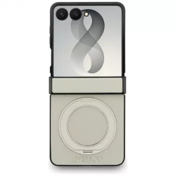 Guess Magnetic Ring Stand Grained Classic Logo MagSafe ovitek za Samsung Galaxy Z Flip 8, bež