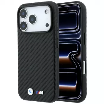 BMW M Carbon Metal Logo MagSafe ovitek za iPhone 18 Pro / 17 Pro – črn