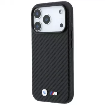 BMW M Carbon Metal Logo MagSafe ovitek za iPhone 18 Pro / 17 Pro – črn