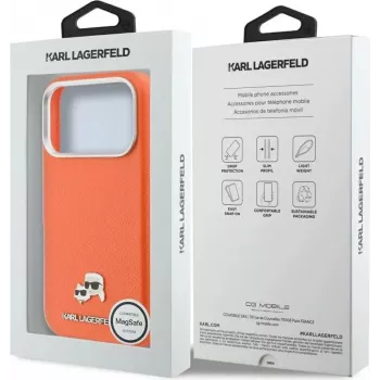 Karl Lagerfeld Karl & Choupette Head Pins Saffiano MagSafe ovitek za iPhone 17 Pro Max – oranžen