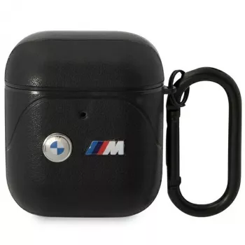BMW BMA222PVTK usnjen ovitek z vzorcem ukrivljenih linij za AirPods 1/2 - črn
