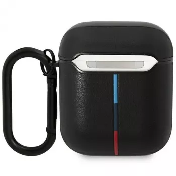 BMW BMA222PVTK usnjen ovitek z vzorcem ukrivljenih linij za AirPods 1/2 - črn