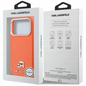 Karl Lagerfeld Karl & Choupette Head Pins Saffiano MagSafe ovitek za iPhone 17 Pro - oranžen