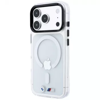 BMW M IML ovitek MagSafe s sijajnim kovinskim logotipom in obrobami za iPhone 18 Pro / 17 Pro – prozoren