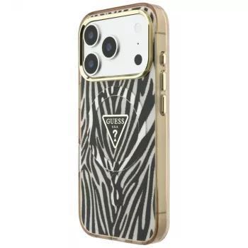 GUESS IML Zebra Glitter Triangle Logo MagSafe ovitek za iPhone 18 Pro Max / 17 Pro Max - zlat