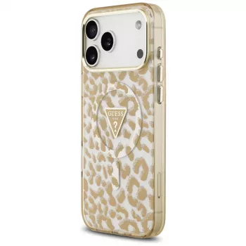 GUESS IML Leopard Glitter Triangle Logo MagSafe ovitek za iPhone 18 Pro / 17 Pro, rjav
