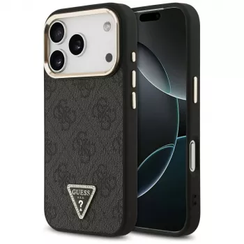 GUESS 4G Triangle Logo MagSafe ovitek za iPhone 18 Pro / 17 Pro - črn in zlat