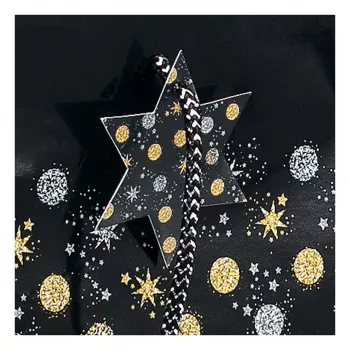 SIGEL GT030 Stardust darilna vrečka za 5 steklenic, temno modra s kovinskimi poudarki, ročaji iz tekstilne vrvice, 320 x 100 x 380 mm