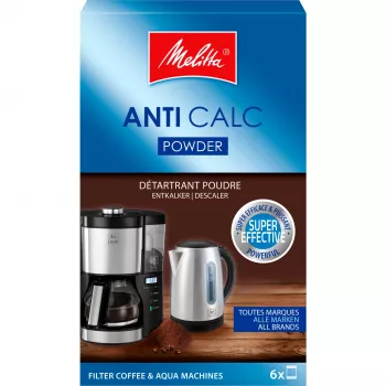 MELITTA Anti Calc raztopina za odstranjevanje vodnega kamna za kavne aparate – 250 ml tekoče sredstvo, univerzalna združljivost, formula s citronsko kislino, do 2 uporabi