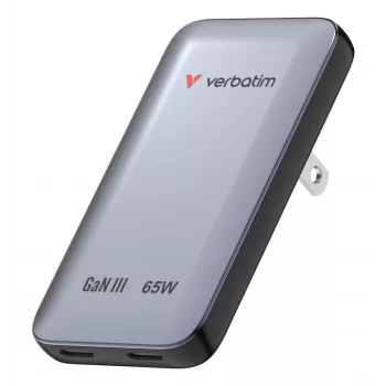 Verbatim Slim GaN polnilnik 2 vhoda 65W (EU/UK/US) siv