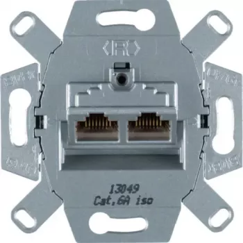 Hager WDF410862 oklopljen podometni podatkovni priključni modul Cat.6A RJ45, 2 vrata, 10G, bel