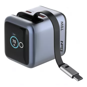 Verbatim mini polnilnik GaN 70W z izvlečnim kablom USB-C