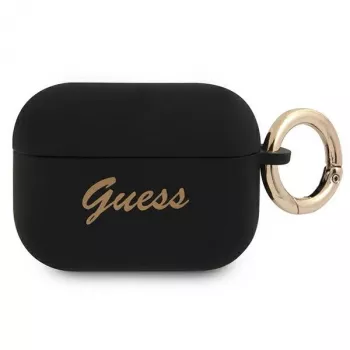GUESS GUAPSSSK ovitek za AirPods Pro črn silikon Vintage Script