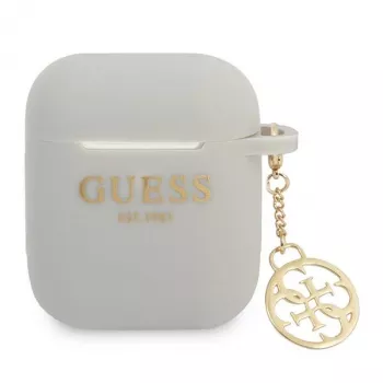 Guess GUA2LSC4EG ovitek za AirPods 1/2 siv silikon obesek 4G kolekcija