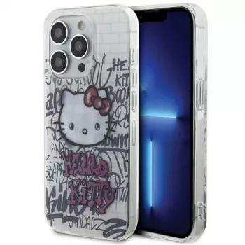 Hello Kitty HKHCP15LHDGPHT trdo ohišje za iPhone 15 Pro IML Kitty On Bricks Graffiti belo