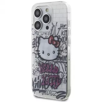 Hello Kitty HKHCP15LHDGPHT trdo ohišje za iPhone 15 Pro IML Kitty On Bricks Graffiti belo