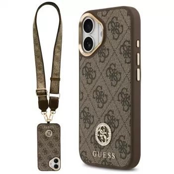 GUESS 4G Strass Logo & Big Strap Metal Buttons MagSafe ovitek za iPhone 17 - rjav