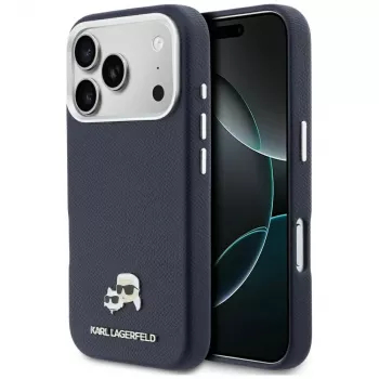 Karl Lagerfeld Karl & Choupette Head Pins Saffiano ovitek MagSafe za iPhone 17 Pro – moder