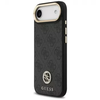 GUESS 4G Strass Logo ovitek MagSafe za iPhone Air s kovinskimi gumbi in zapestno zanko – črn