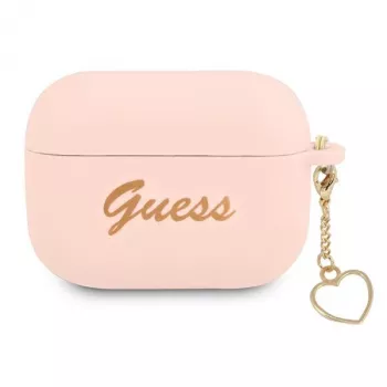 GUESS ovitek za AirPods Pro roza silikon Charm Heart Collection