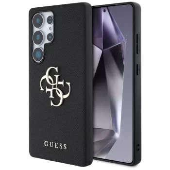 GUESS Grained Big 4G Logo Small Classic Logo ovitek za Samsung Galaxy S25 Ultra – črn